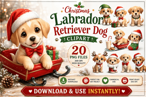 Christmas Labrador Retriever Dog Clipart: Festive Design Essentials