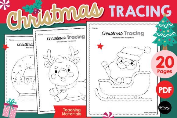 Christmas Tracing Worksheets for Prewriting Skills