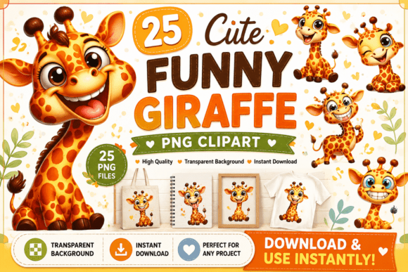 Cute Funny Giraffe - Whimsical Clipart: Infuse Playful Charm