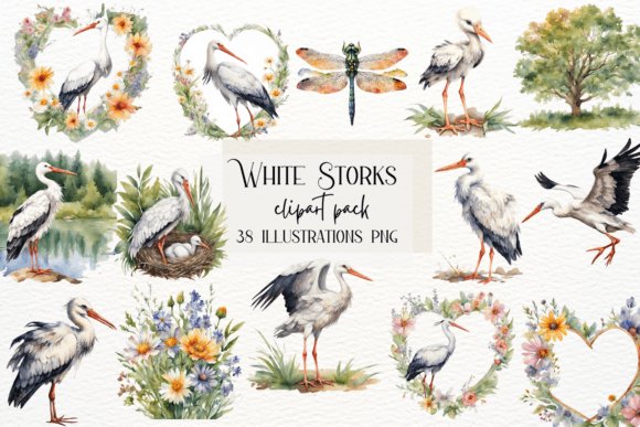 Elegant Stork Clipart for Nursery & Kids' Designs