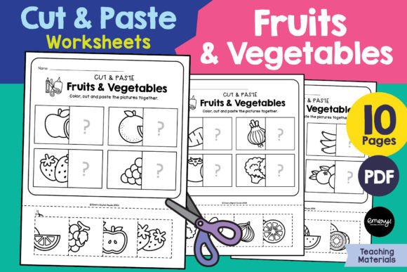 Engaging Visual Design with Cut and Paste - Fruits and Vegetables