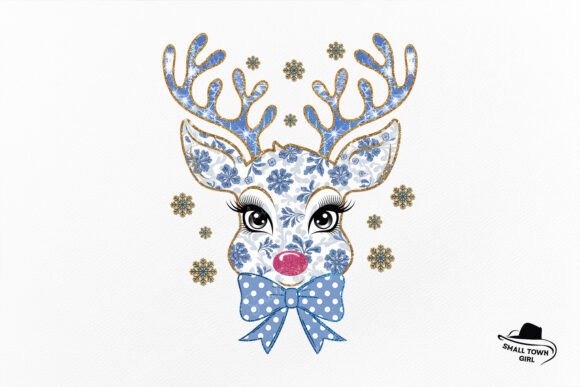 Glitter Christmas Blue Toile Reindeer: A Designer's Festive Asset