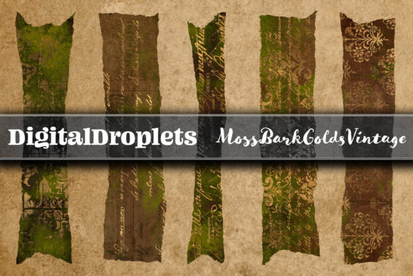 MossBark Golds Vintage: 180 Washi Tapes for Digital Design