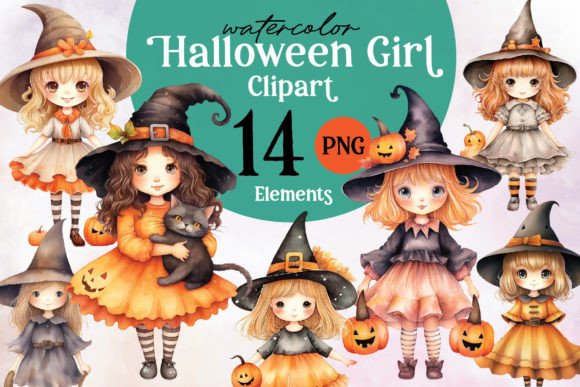 Unleash Spooky Charm with Halloween Girl Clipart 14 Elements