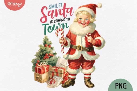 Vintage Christmas Santa Kid PNG for Festive Designs