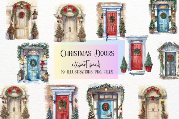 Watercolor Christmas Doors: A Creative Asset for Holiday Design