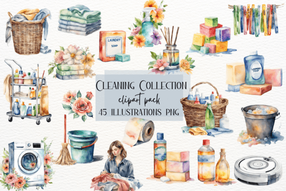 Watercolor Cleaning, Cleaning Clipart: Artistry for Your Brand