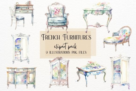Watercolor French Furniture: A Complete Digital Art Collection