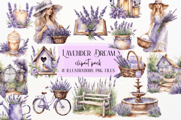 Watercolor Lavender Garden Clipart: Design Serenity