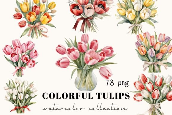 Watercolor Tulips Clipart: Spring Images for Design