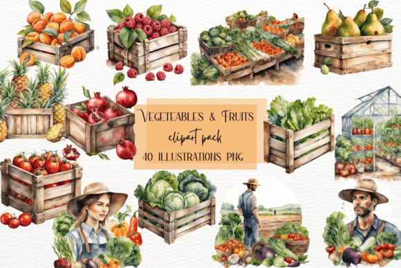 Watercolor Vegetables and Fruits Clipart for Creative Projects
