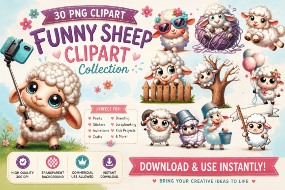 Whimsical Funny Sheep Clipart: A Design Resource